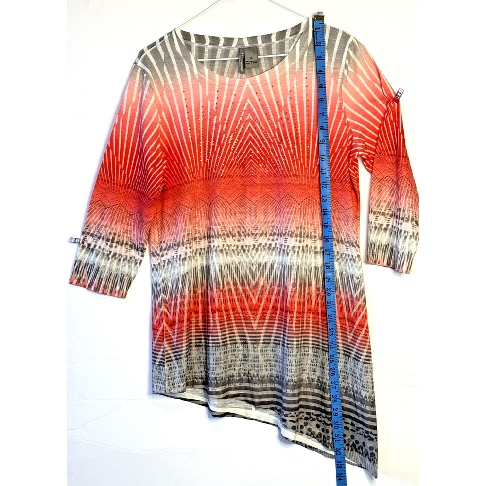 New Directions Weekend Top Blouse With Gemstone Accents Asymmetrical Size Small